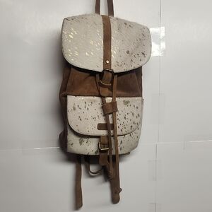 Jane Mary Duo Bag, cow hid with gold flecks, suede, both real leather.